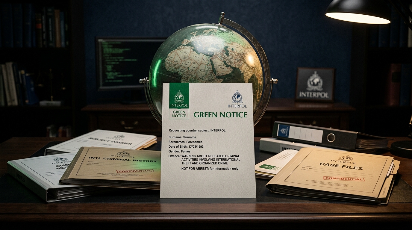 Interpol green notice criminal warning document