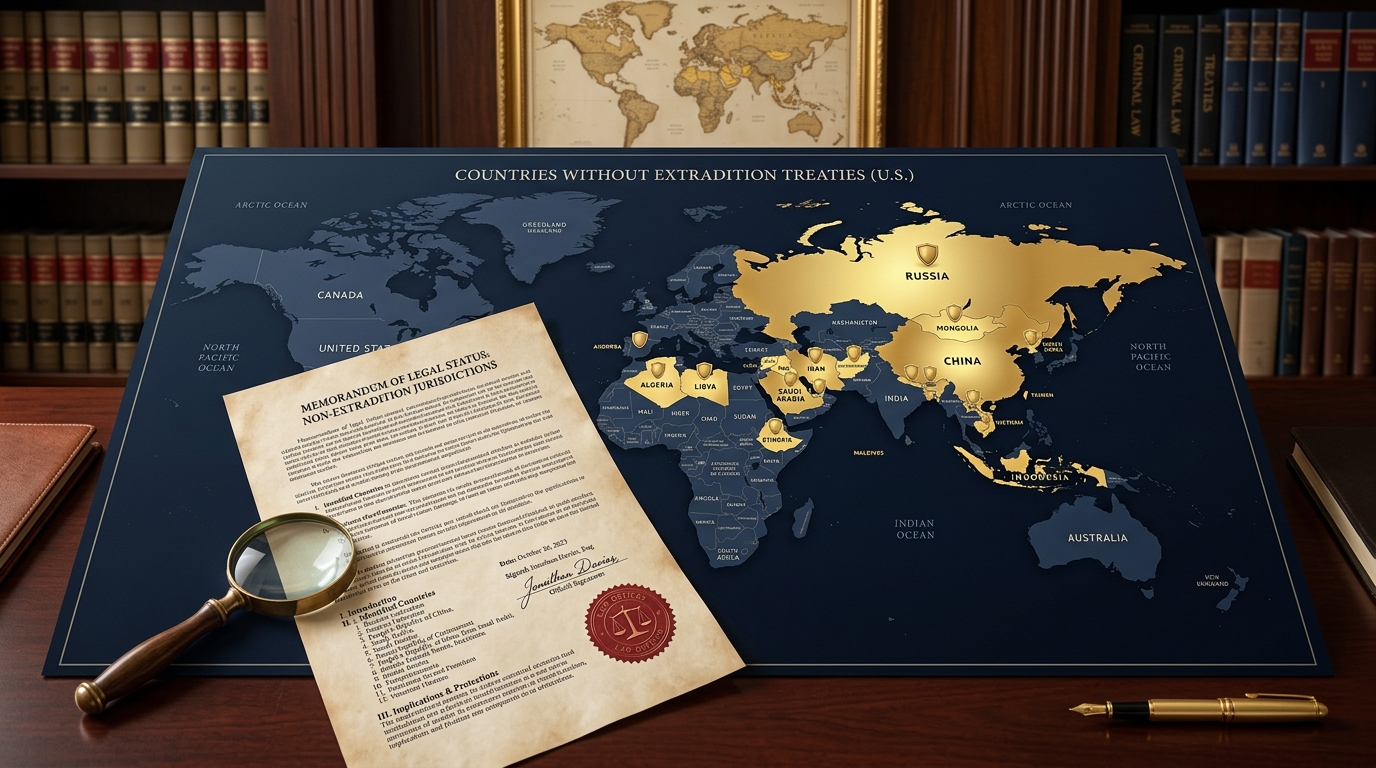 Countries with no extradition treaty world map