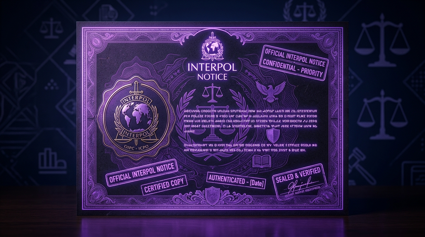 Interpol Purple Notice legal document with seal