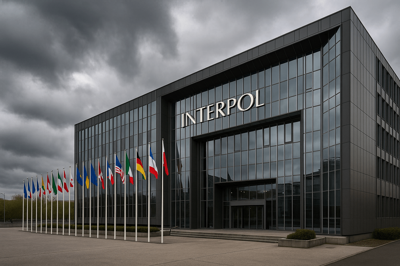 INTERPOL headquarters building exterior in Lyon, France, international law enforcement